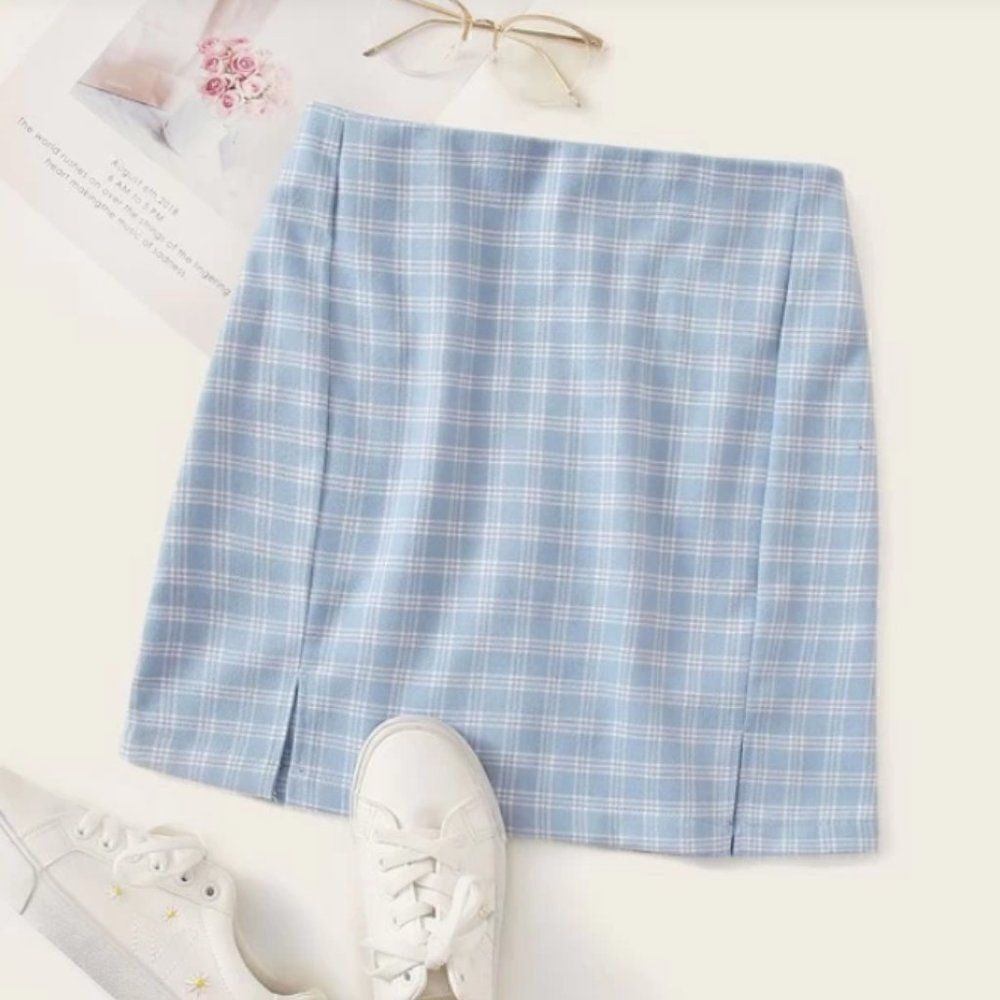 Shein Plaid Print Slit Hem Skirt Size 5X